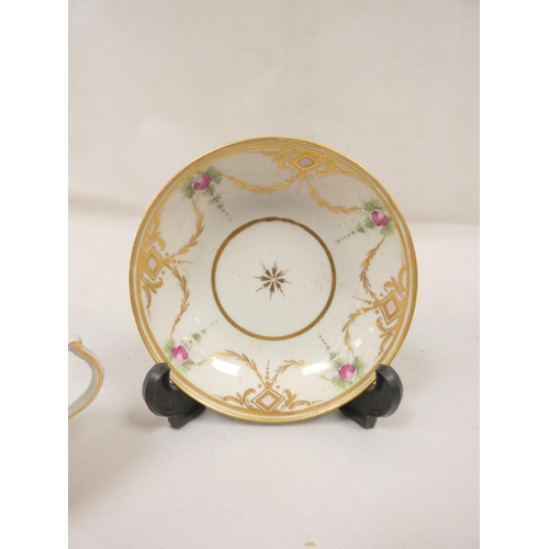 59 - New Hall teabowl and saucer of faceted form, well painted pattern U27, a pale blue band with trailin... 