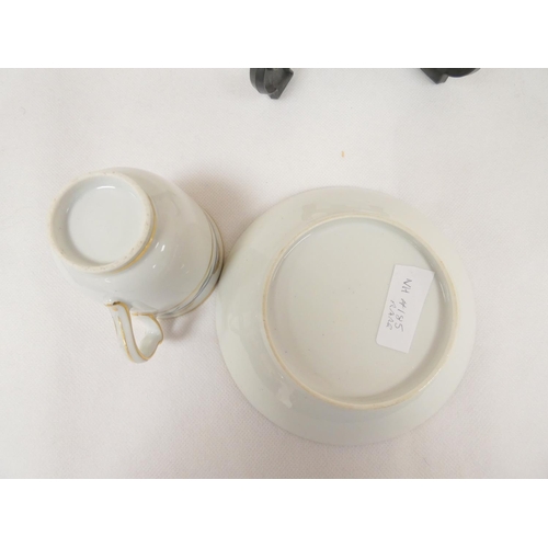 59 - New Hall teabowl and saucer of faceted form, well painted pattern U27, a pale blue band with trailin... 