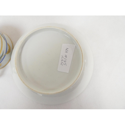 59 - New Hall teabowl and saucer of faceted form, well painted pattern U27, a pale blue band with trailin... 