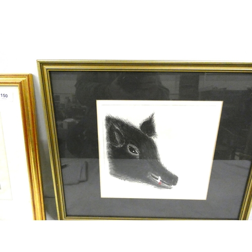 150 - Two watercolours head Study's, one of a boar by Juliet Shirt (R A), the head of a deer by William Wo... 