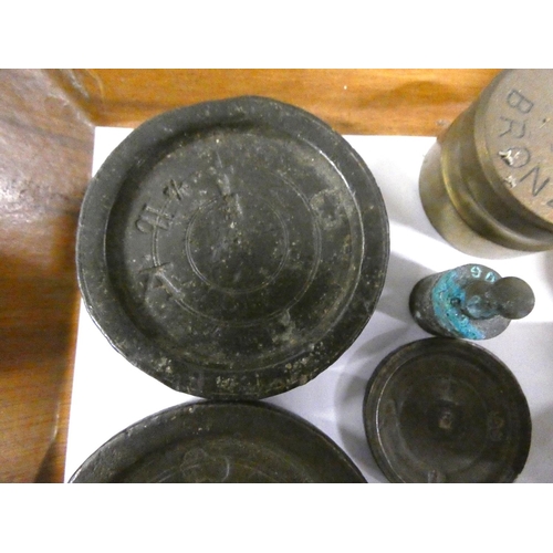 156 - Large collection of George III brass and bronze weights to include bank weights.
