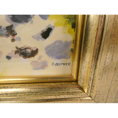 169 - Kathleen Bremner 'Walkers at the Glass Alt'.Signed, arcylic, 28cm x 28cm