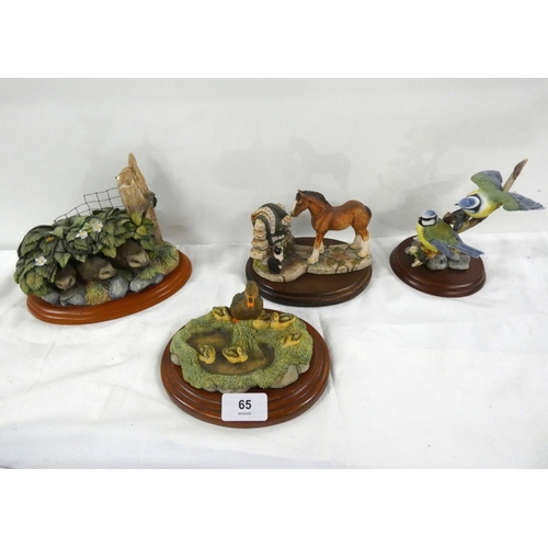 65 - Four Border Fine Arts figure groups to include Undercover, Mallard, Curiosity, Blue tit.