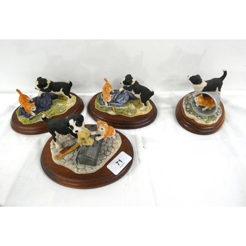 71 - Four Anne Wall Border Fine Arts Collie and ginger cat figures.