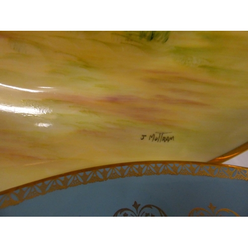 74 - Hand painted fruit plate by J Mottram and two Aynsley cabinet plates, also hand painted cabinet cup ... 