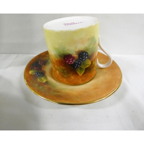 74 - Hand painted fruit plate by J Mottram and two Aynsley cabinet plates, also hand painted cabinet cup ... 