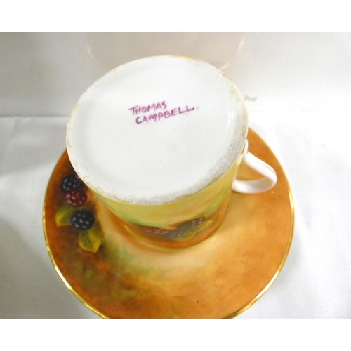 74 - Hand painted fruit plate by J Mottram and two Aynsley cabinet plates, also hand painted cabinet cup ... 