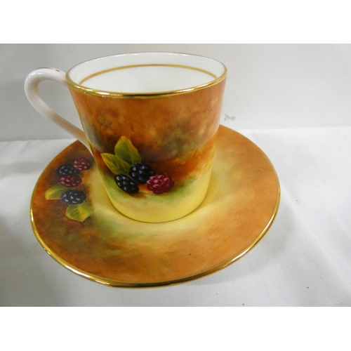 74 - Hand painted fruit plate by J Mottram and two Aynsley cabinet plates, also hand painted cabinet cup ... 