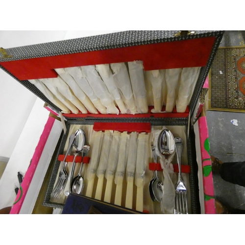 85 - Box of books and cutlery.