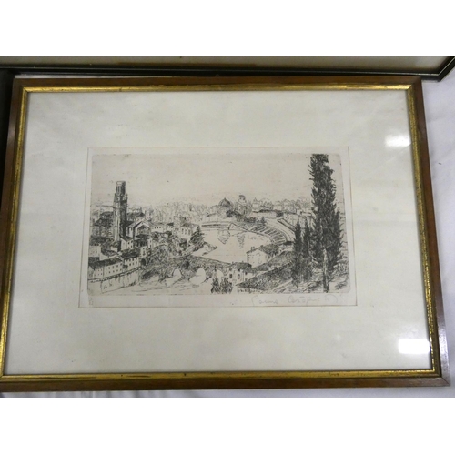 91 - Four vintage prints to include Thames, town scene etc.