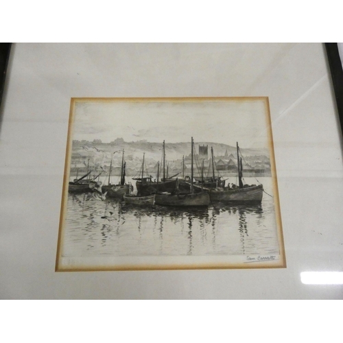 92 - Four vintage pictures to include H G Bowes town scene, Sam Garratt etching etc.