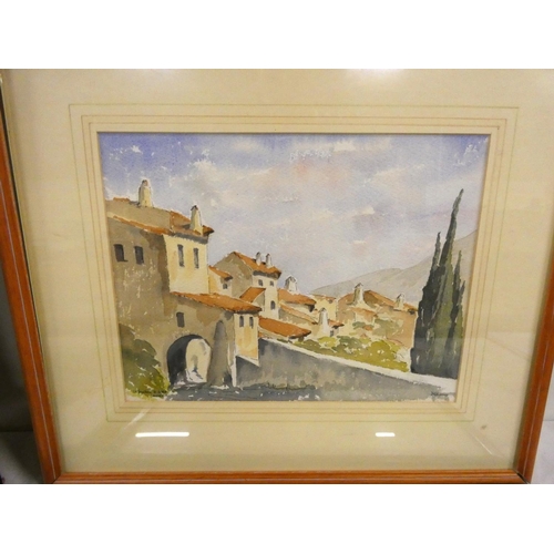 92 - Four vintage pictures to include H G Bowes town scene, Sam Garratt etching etc.