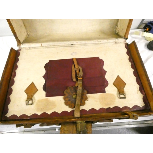 93 - W D McGregor antique leather travel trunk.