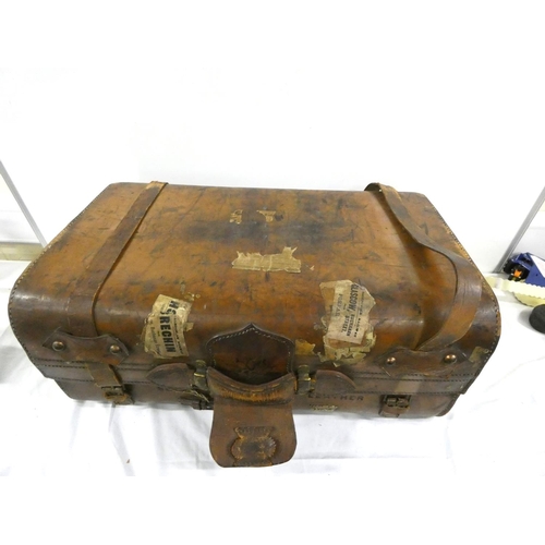 93 - W D McGregor antique leather travel trunk.