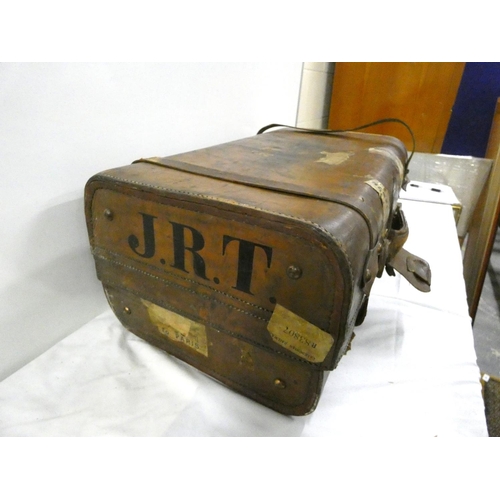 93 - W D McGregor antique leather travel trunk.