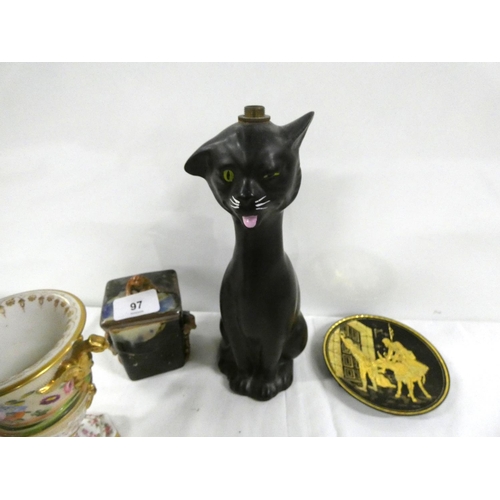 97 - Collection of various vintage ceramics to include 1950's cat lamp base, monkey trinket box etc.