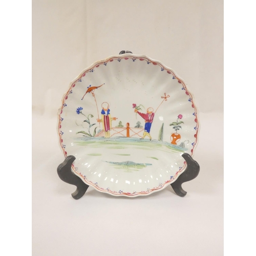 53 - Rare early New Hall bread and butter plate with lobed and corrugated moulding, pattern 20, Chinese f... 