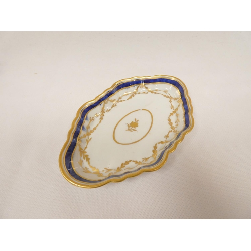 60 - New Hall small butter boat, rare form low lobed body with clip handle, floral spray decoration, pink... 