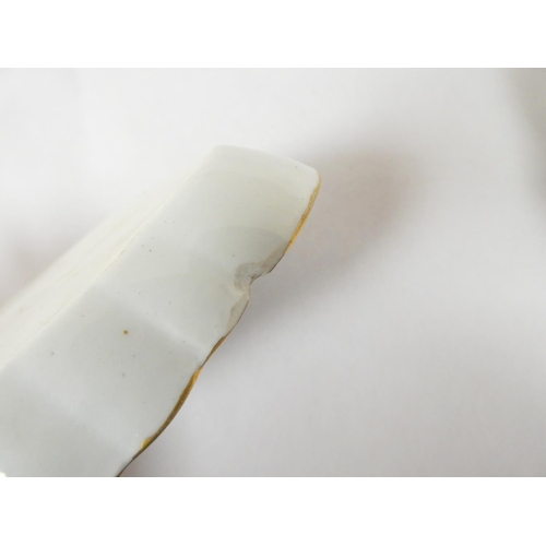 60 - New Hall small butter boat, rare form low lobed body with clip handle, floral spray decoration, pink... 