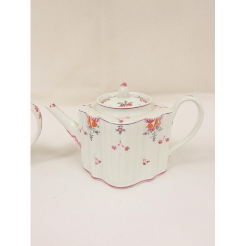 9 - Graduated near pair of New Hall teapots, each decorated with floral sprays and iron-red leaves (patt... 