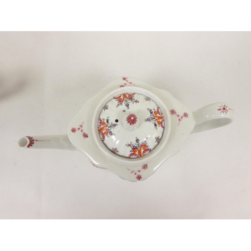 9 - Graduated near pair of New Hall teapots, each decorated with floral sprays and iron-red leaves (patt... 