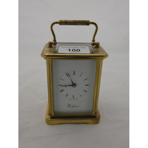 100 - Four glass carriage clock, marked Woodford to the white dial.