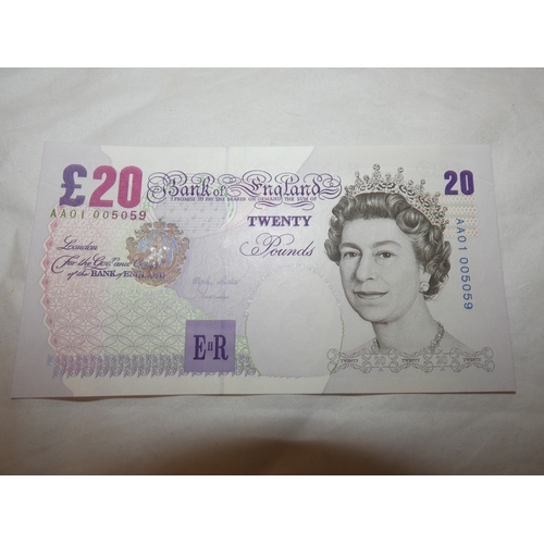 116 - Uncirculated Bank of England &pound;20 banknote, Lowther, AA01 005059, first prefix, series E.