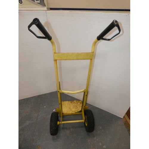183 - Stanley painted yellow metal sack barrow.
