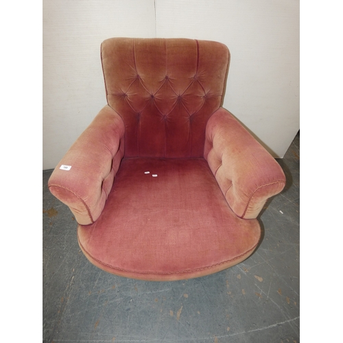 188 - Antique velour upholstered armchair, in the style of Howard & Sons.