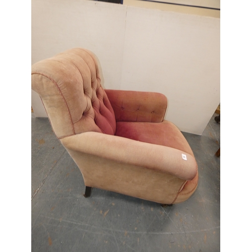 188 - Antique velour upholstered armchair, in the style of Howard & Sons.