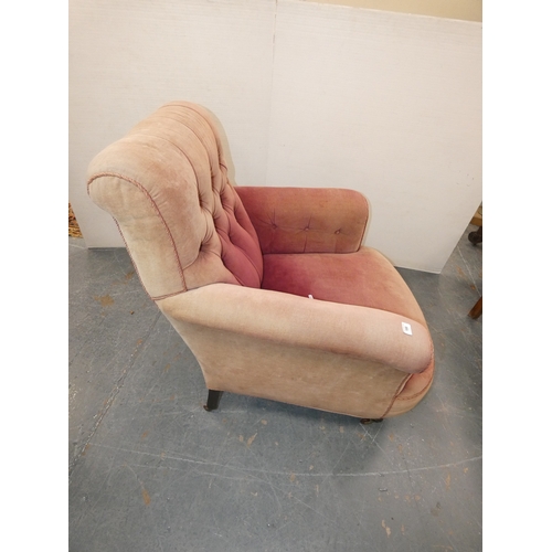 188 - Antique velour upholstered armchair, in the style of Howard & Sons.