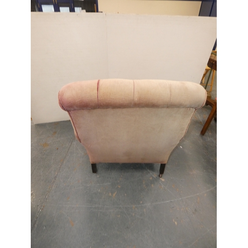 188 - Antique velour upholstered armchair, in the style of Howard & Sons.