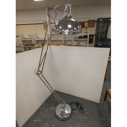 195 - Modern chrome-effect angle poise floor lamp.
