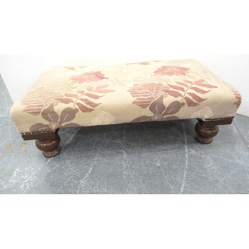 203 - Walnut nest of three tables and a floral upholstered stool.