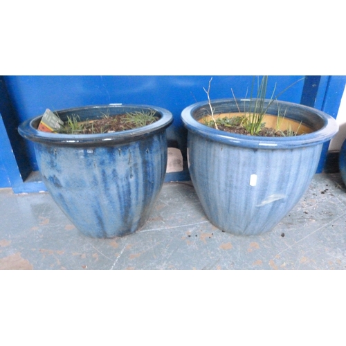 209 - Pair of blue glazed garden planters.&nbsp; (2)