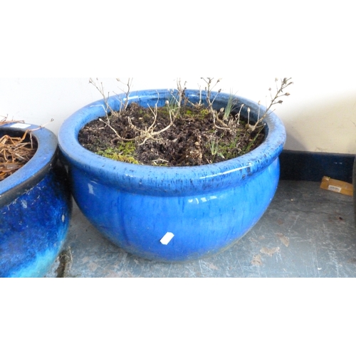 210 - Two blue glazed garden planters.&nbsp; (2)