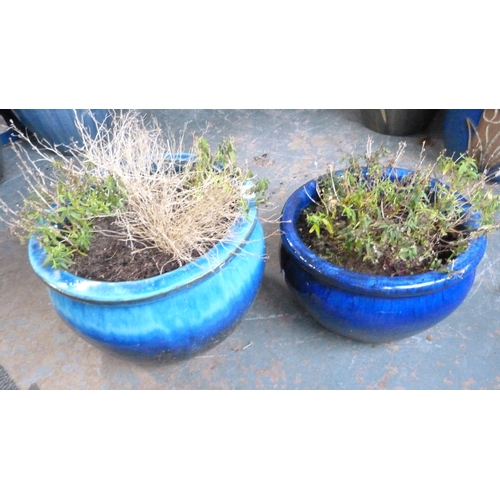 212 - Blue glazed garden planter and another, similar.&nbsp; (2)