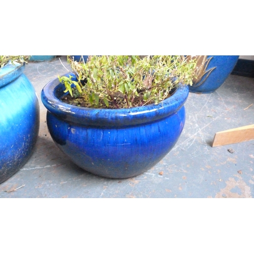 212 - Blue glazed garden planter and another, similar.&nbsp; (2)