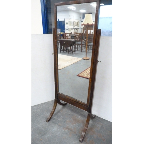 213 - Antique mahogany fluted cheval mirror.