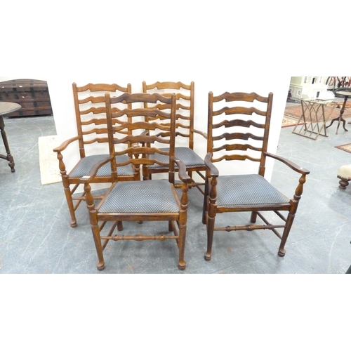 221 - Set of four oak ladder-back open armchairs.&nbsp; (4)