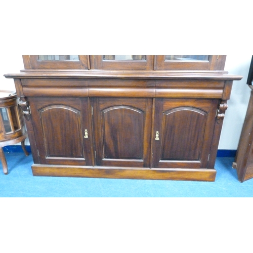 225 - Victorian-style large mahogany glazed bookcase/display cabinet on chiffonier three-drawer cupboard b... 