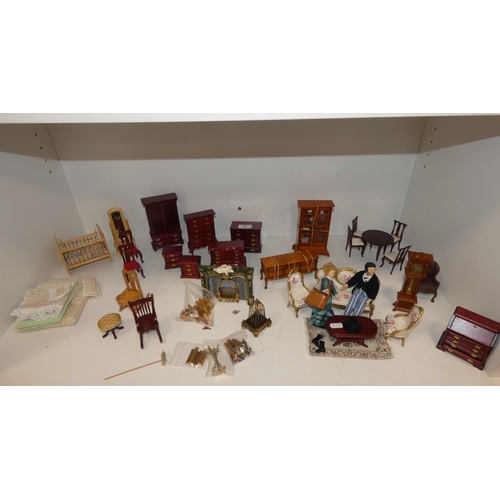 65 - Collection of doll's house furniture to include antique-style examples, Chippendale-style chest of d... 