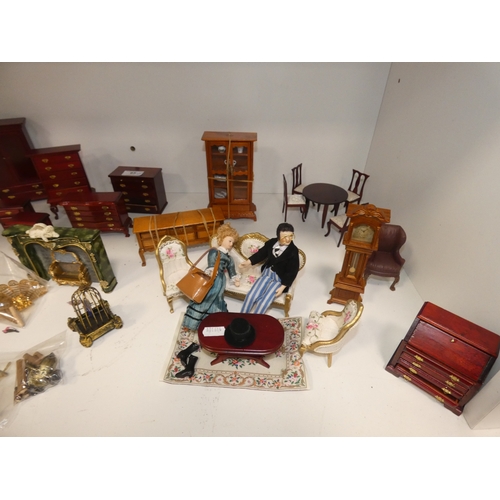 65 - Collection of doll's house furniture to include antique-style examples, Chippendale-style chest of d... 