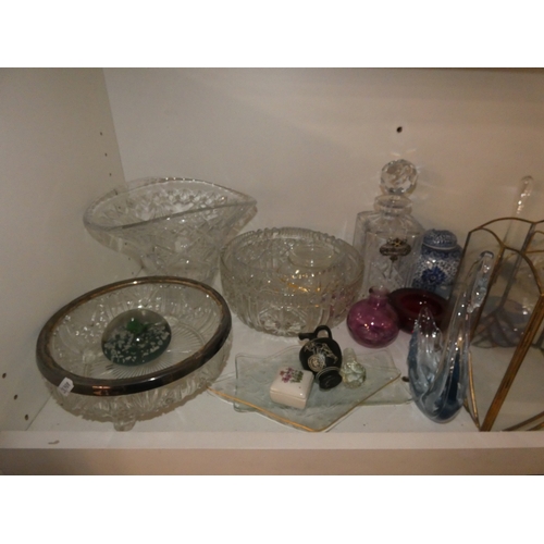 67 - Assorted glassware to include wine glasses, Bristol-style blue glass decanter and stopper, crystal w... 