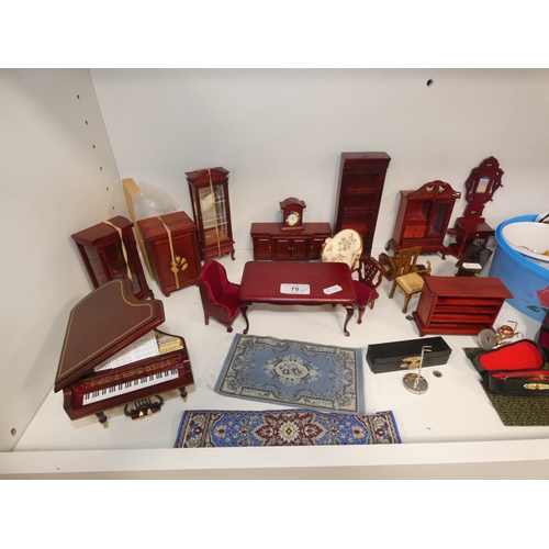 75 - Collection of doll's house furniture to include antique-style examples, dresser, cabinets, musical b... 