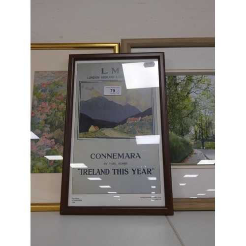 79 - Prints and pictures to include LMS Railway Connemara print by Paul Henry, landscape scenes, and a wa... 