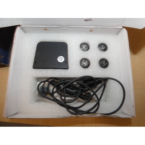 86 - Clack & Go tyre chains, cased, tyre pressure monitor system, jumpstar, roof bar locks etc.