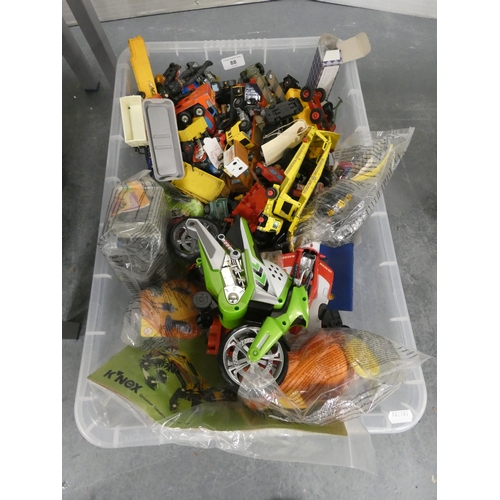 88 - Carton containing a large collection of playworn diecast models to include Matchbox and others, also... 