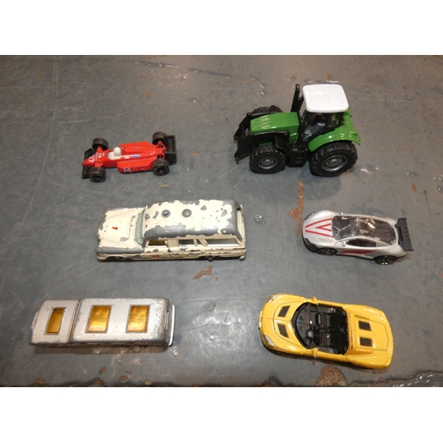 89 - Large collection of playworn diecast models, part Scalextric set, model cars etc.