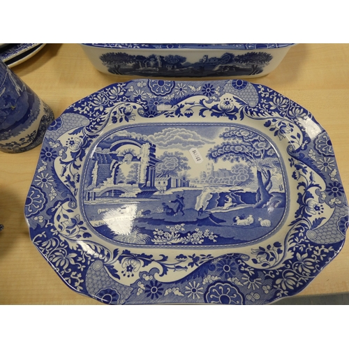 92 - Group of Spode 'Italian' pattern tablewares to include serving dishes, ashet, cups etc.